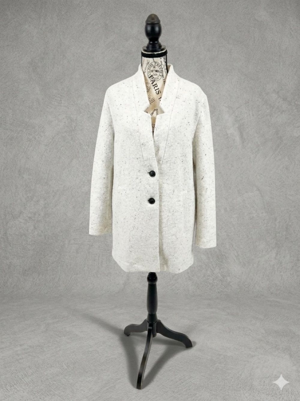 Old Navy White Speckled Coat Womens Medium Boucle Flecked Tweed Long Jacket M